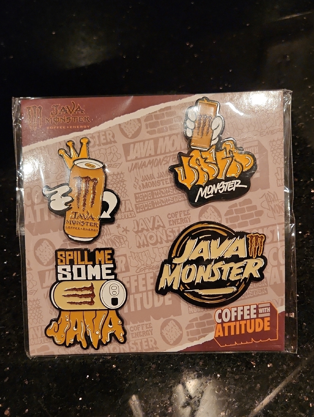 Java Monster Coffee + Energy Enamel Pin Set, New